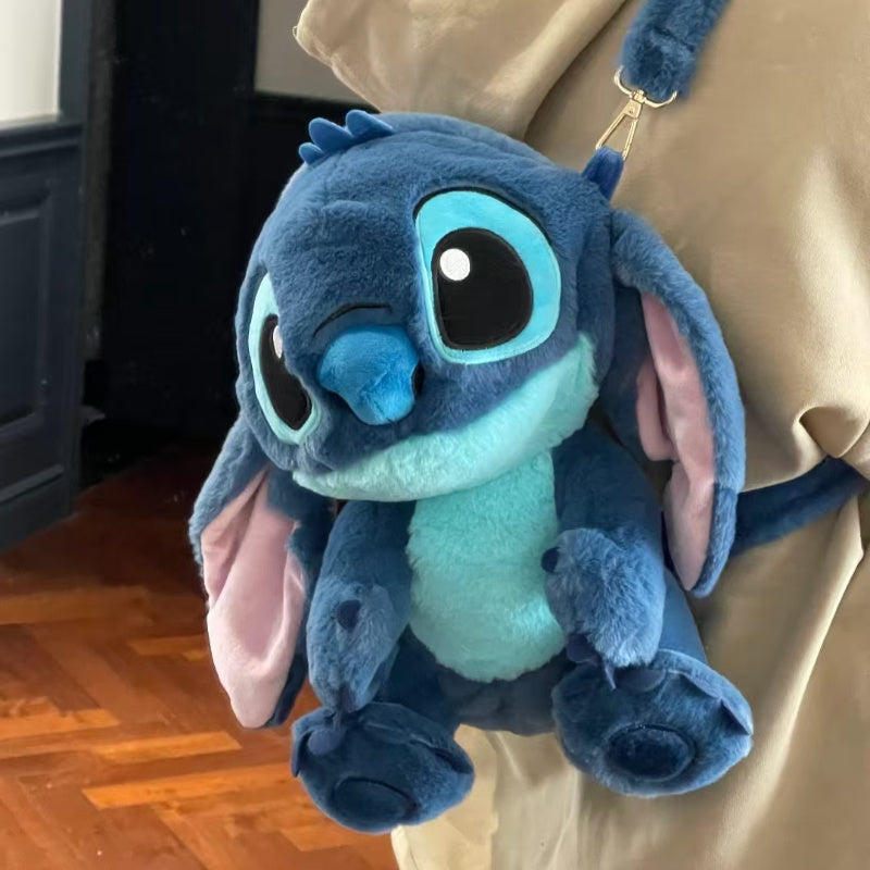 1pc Stitch Plush Backpack - Blue & Pink Dual-Strap Shoulder Bag, Soft Polyester Travel & Commuting Accessory for Women & Men, Zipper Closure, Random Style, Backpack